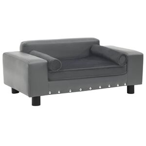 vidaXL Sof&aacute; para c&atilde;es 81x43x31 cm pel&uacute;cia e couro artificial cinzento