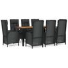 vidaXL 9 pcs conjunto de jantar p/ jardim c/ almofad&otilde;es vime PE preto
