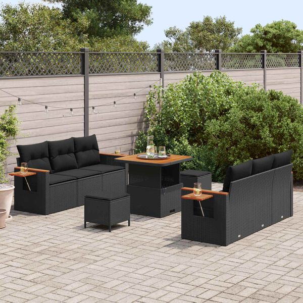 vidaXL Conjunto de Sof&aacute; de Jardim com almofada 9 pcs Preto