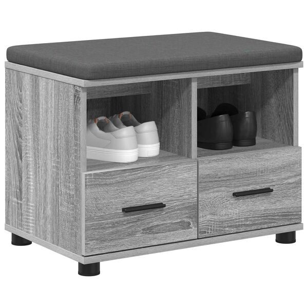 vidaXL Banco de Hall com almofada Cinza Sonoma 60 x 38 x 46 cm
