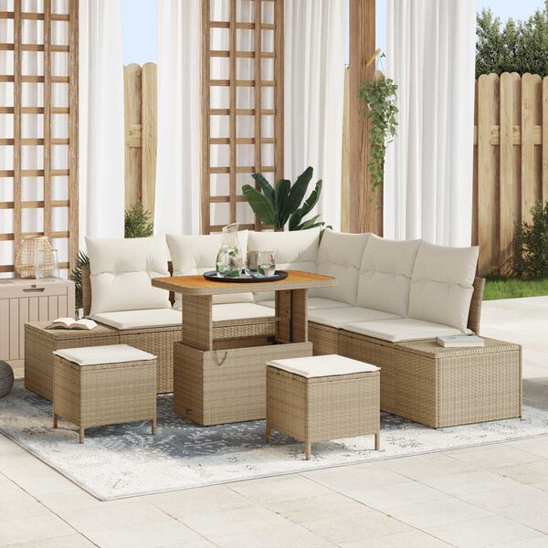 vidaXL Conjunto de Sofá de Jardim 8 pcs Bege Rattan Sintético