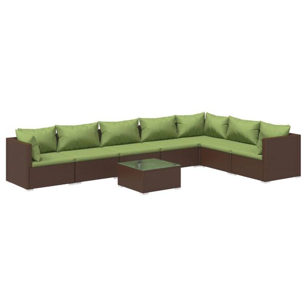 vidaXL 8 pcs conjunto lounge jardim c/ almofadões vime PE castanho