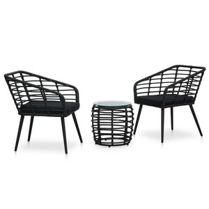 vidaXL 3 pcs conjunto bistr&ocirc; vime PE preto