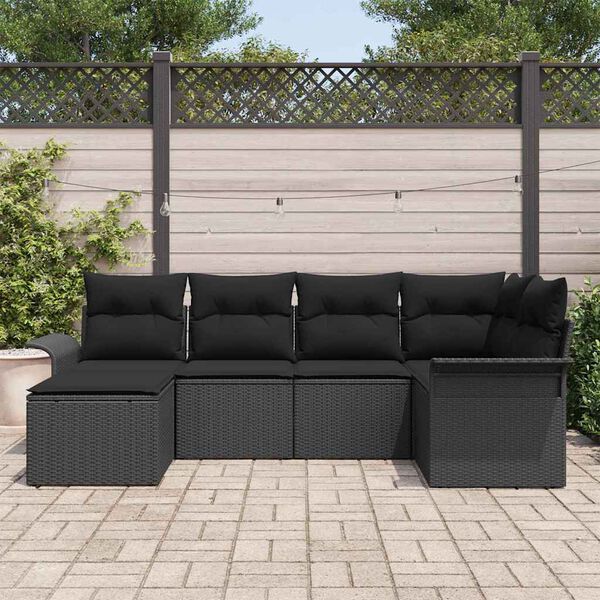 vidaXL Conjunto de Sof&aacute; de Jardim com almofada 6 pcs Preto vime PE