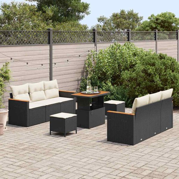 vidaXL Conjunto de Sof&aacute; de Jardim com almofada Preto Rattan Sint&eacute;tico