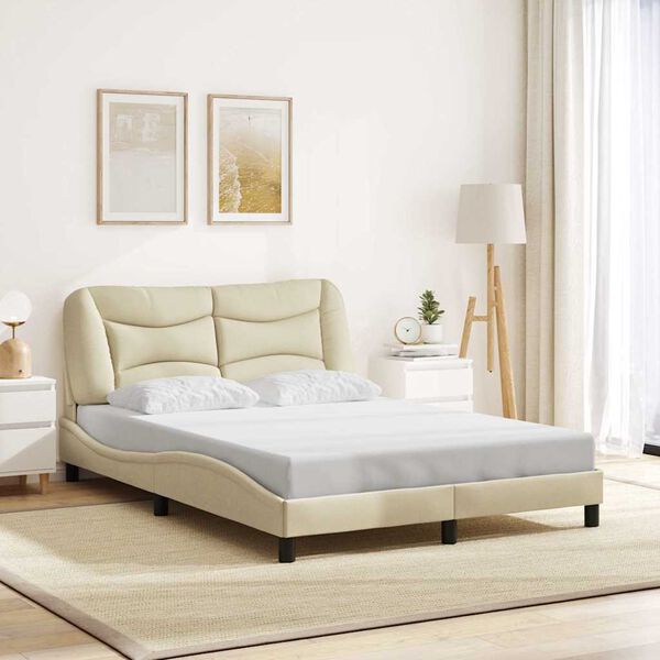 vidaXL Estrutura de cama sem colch&atilde;o Hvar 120x200 cm tecido cor creme