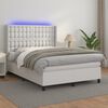 vidaXL Cama box spring c/colch&atilde;o/LED 140x190cm couro artificial branco