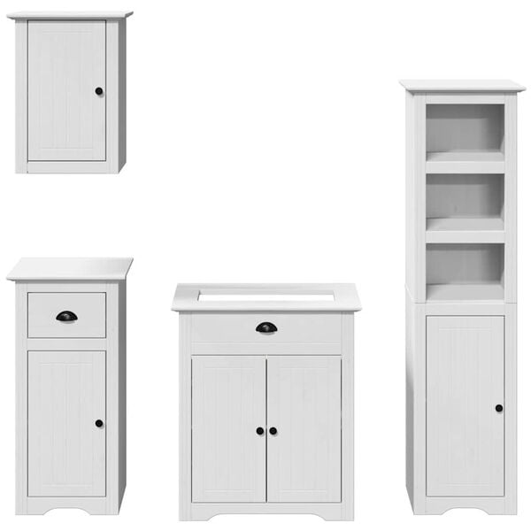 vidaXL 4 pcs conjunto de m&oacute;veis para WC BODO pinho maci&ccedil;o branco