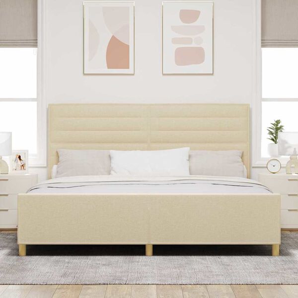 vidaXL Estrutura da Cama com cabeceira Creme 200 x 200 cm tecido