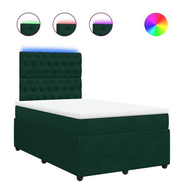 vidaXL Cama boxspring com colch&atilde;o 120x190 cm veludo verde-escuro