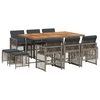 vidaXL 11 pcs conjunto jantar p/ jardim c/ almofad&otilde;es vime PE cinzento