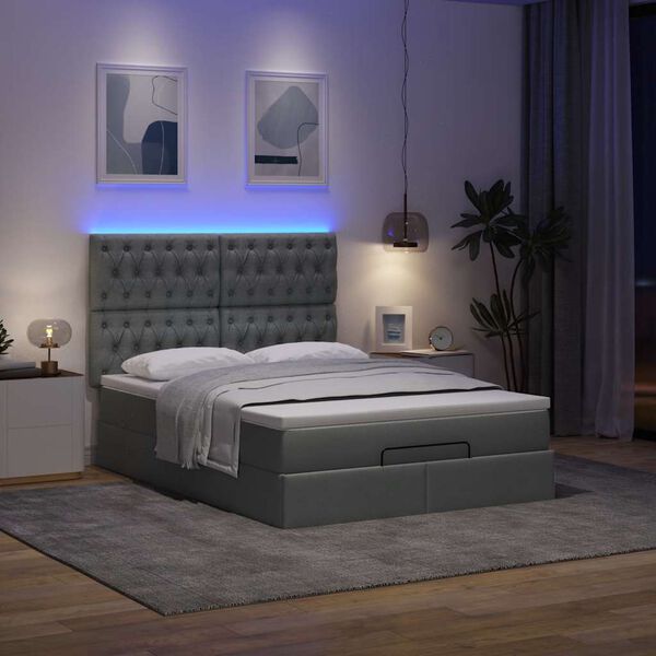 vidaXL Estrutura de cama otomana com colch&atilde;o 140x190cm cinzento escuro