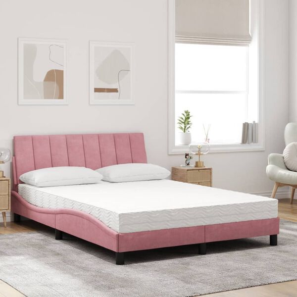 vidaXL Cama com colch&atilde;o Hanko 140x190 cm veludo rosa
