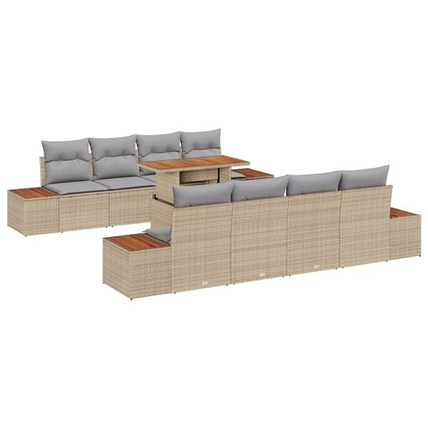 vidaXL Conjunto de Sof&aacute; de Jardim 9 pcs Bege Rattan Sint&eacute;tico