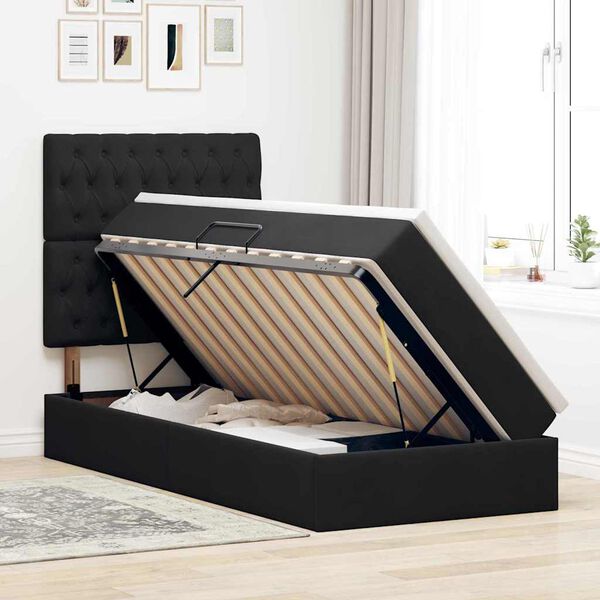 vidaXL Cama com arruma&ccedil;&atilde;o e colch&atilde;o Preto 90 x 190 cm Veludo