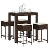 vidaXL 5 pcs conjunto de bar p/ jardim c/ almofad&otilde;es vime PE castanho
