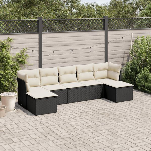 vidaXL 7 pcs conjunto de sof&aacute;s p/ jardim c/ almofad&otilde;es vime PE preto