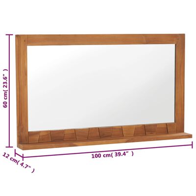 vidaXL Espelho de parede com prateleira 100x12x60 cm teca maciça
