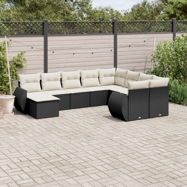 vidaXL 10 pcs conjunto sof&aacute;s de jardim c/ almofad&otilde;es vime PE preto