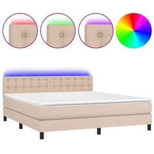 vidaXL Cama box spring c/colch&atilde;o/LED 180x200cm couro artif. cappuccino