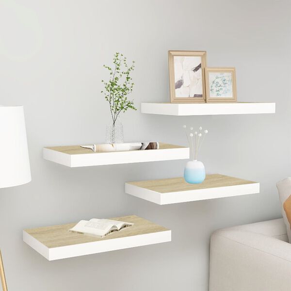 vidaXL Prateleiras de parede 4 pcs 50x23x3,8 cm MDF carvalho e branco