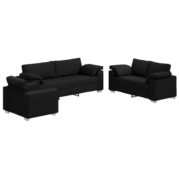 vidaXL Sof&aacute; 3 pcs Preto 219 x 80 x 82 cm Tecido de mistura de linho