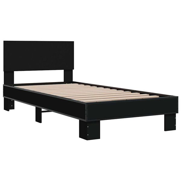 vidaXL Estrutura de cama 75x190 cm derivados de madeira e metal preto