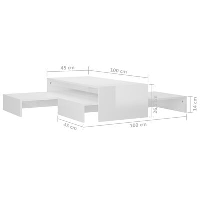 vidaXL Conjunto de mesas de centro 100x100x26,5 cm branco brilhante