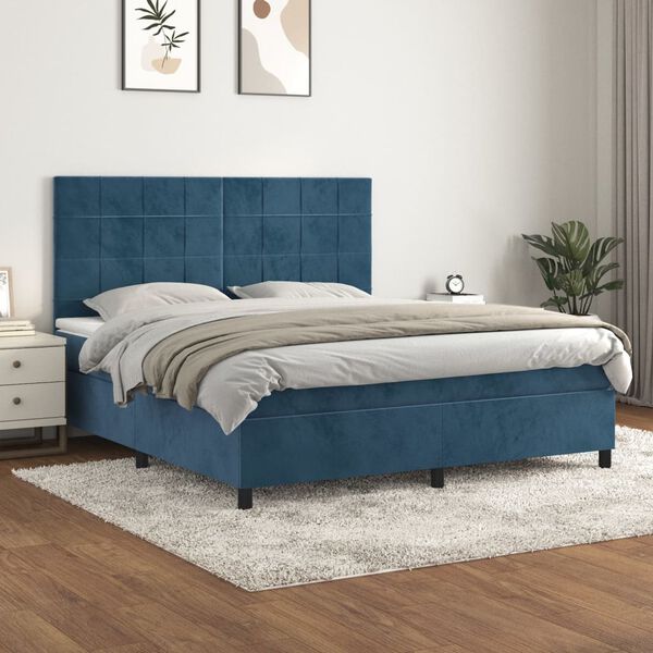vidaXL Cama com molas/colch&atilde;o 160x200 cm veludo azul-escuro