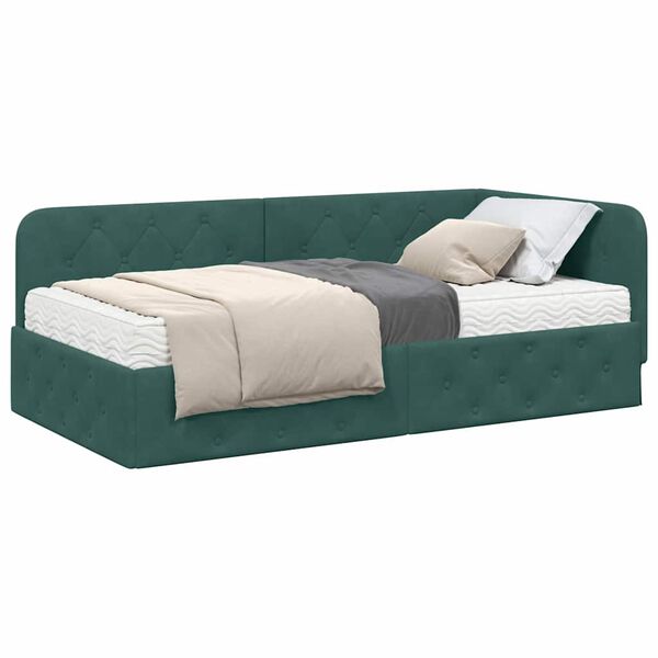 vidaXL Estrutura de Cama de Canto Verde Escuro 90 x 200 cm Veludo