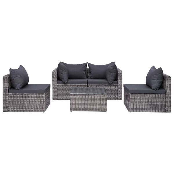 vidaXL 7 pcs conjunto lounge de jardim c/ almofad&otilde;es vime PE cinzento