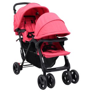 vidaXL Carrinho de beb&eacute; para g&eacute;meos a&ccedil;o vermelho