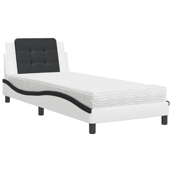 vidaXL Estrutura de cama sem colch&atilde;o Zadar 100x200 cm couro artificial branco e preto