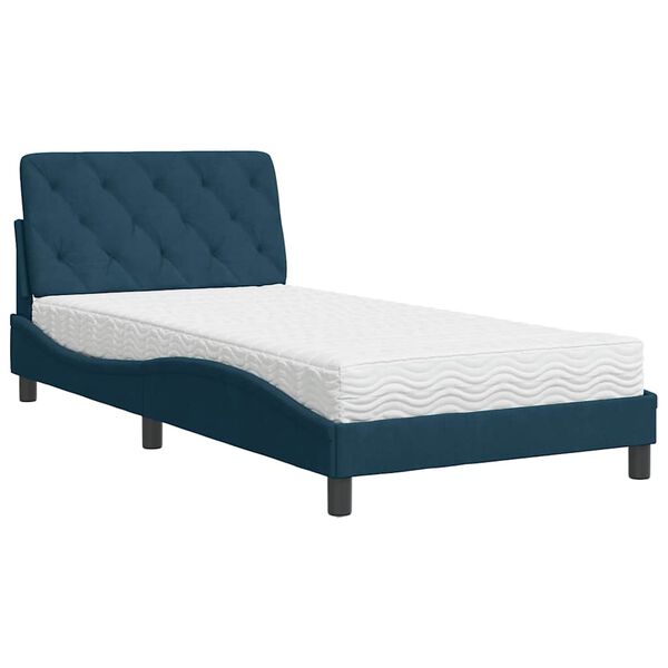 vidaXL Cama com colch&atilde;o 100x200 cm veludo azul