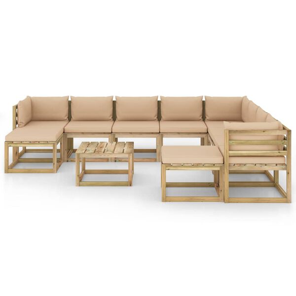 vidaXL 11pcs conjunto lounge de jardim com almofad&otilde;es pinho impregnado