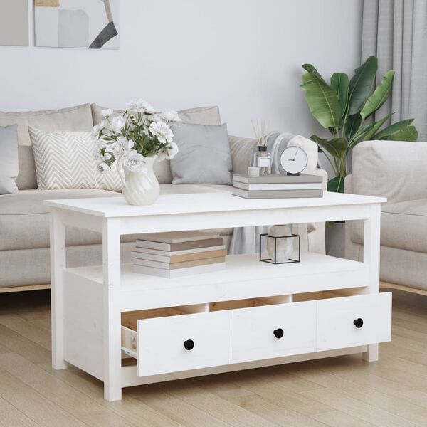 vidaXL Mesa de centro 102x49x55 cm pinho maci&ccedil;o branco