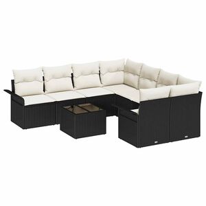 vidaXL Conjunto de Sof&aacute; de Jardim 9 pcs Preto Rattan Sint&eacute;tico
