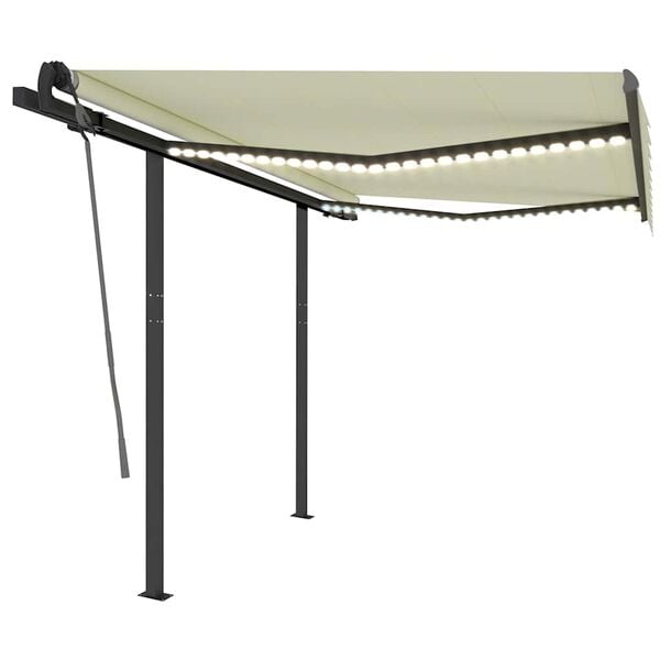 vidaXL Toldo retr&aacute;til manual com LED 3x2,5 m cor creme
