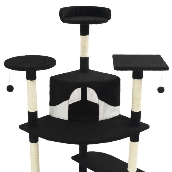 vidaXL Árvore p/ gatos c/ postes arranhadores sisal 203cm preto/branco