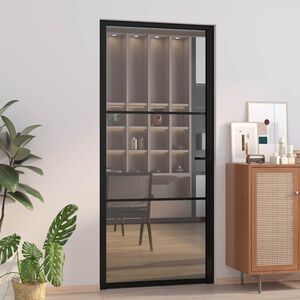 vidaXL Porta de interior 93x201,5 cm vidro ESG e alum&iacute;nio preto