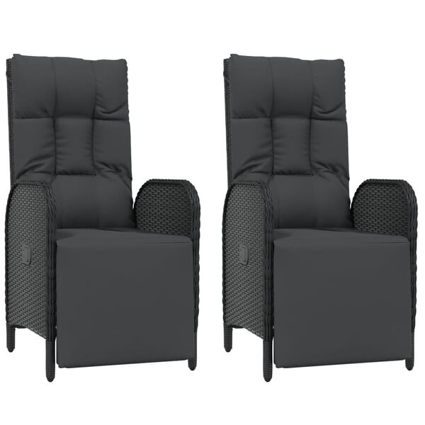 vidaXL 3 pcs conjunto de jantar p/ jardim c/ almofad&otilde;es vime PE preto