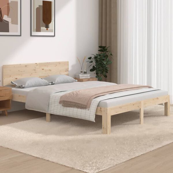 vidaXL Estrutura de cama casal 135x190 cm madeira maci&ccedil;a