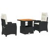 vidaXL 3 pcs conjunto de jantar p/ jardim c/ almofad&otilde;es vime PE preto