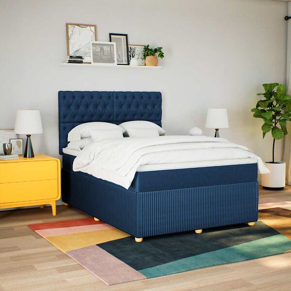 vidaXL Cama com molas/colch&atilde;o 140x190 cm tecido azul