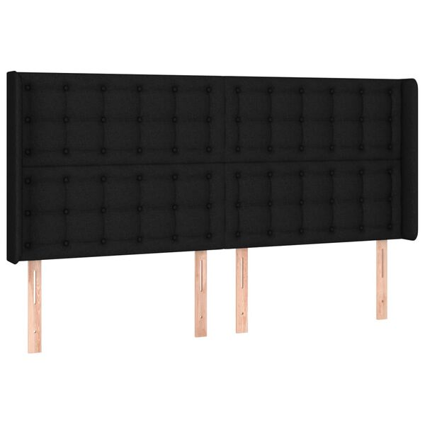 vidaXL Cabeceira de cama c/ abas tecido 163x16x118/128 cm preto