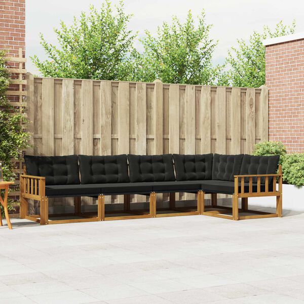 vidaXL Conjunto de Sof&aacute;s para Exterior 5 pcs Natural e Preto