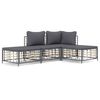 vidaXL 4 pcs conjunto lounge de jardim c/ almofad&otilde;es vime PE antracite
