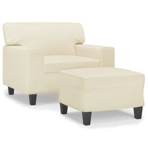 vidaXL Poltrona com apoio de p&eacute;s couro artificial 60 cm cor creme