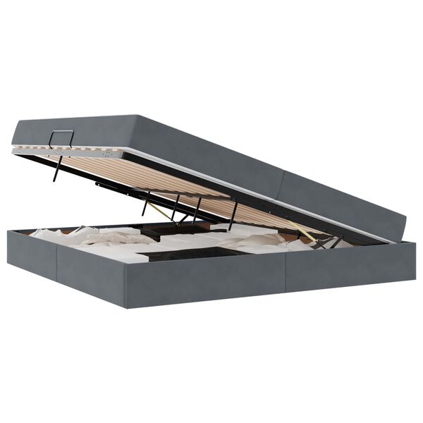 vidaXL Cama com arruma&ccedil;&atilde;o e colch&atilde;o Cinza Escuro 200 x 200 cm Veludo