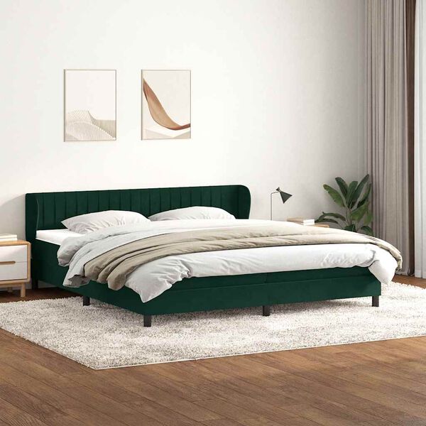 vidaXL Cama com molas/colch&otilde;es 180x210 cm veludo verde-escuro